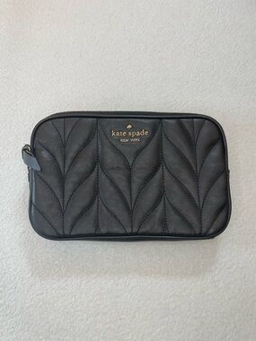 kate spade Quilted Black Leather Travel Belt Pouch / waist bag with Gold Logo